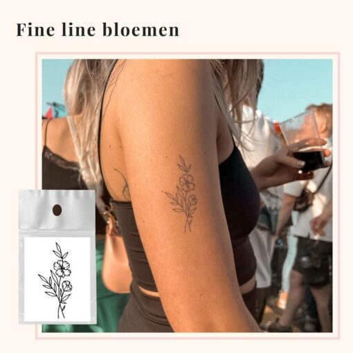 Tijdelijke tattoo fine line bloemen