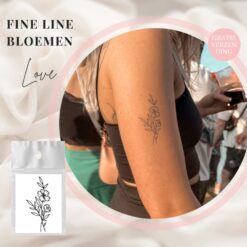 fine line bloemen tijdelijke tattoo